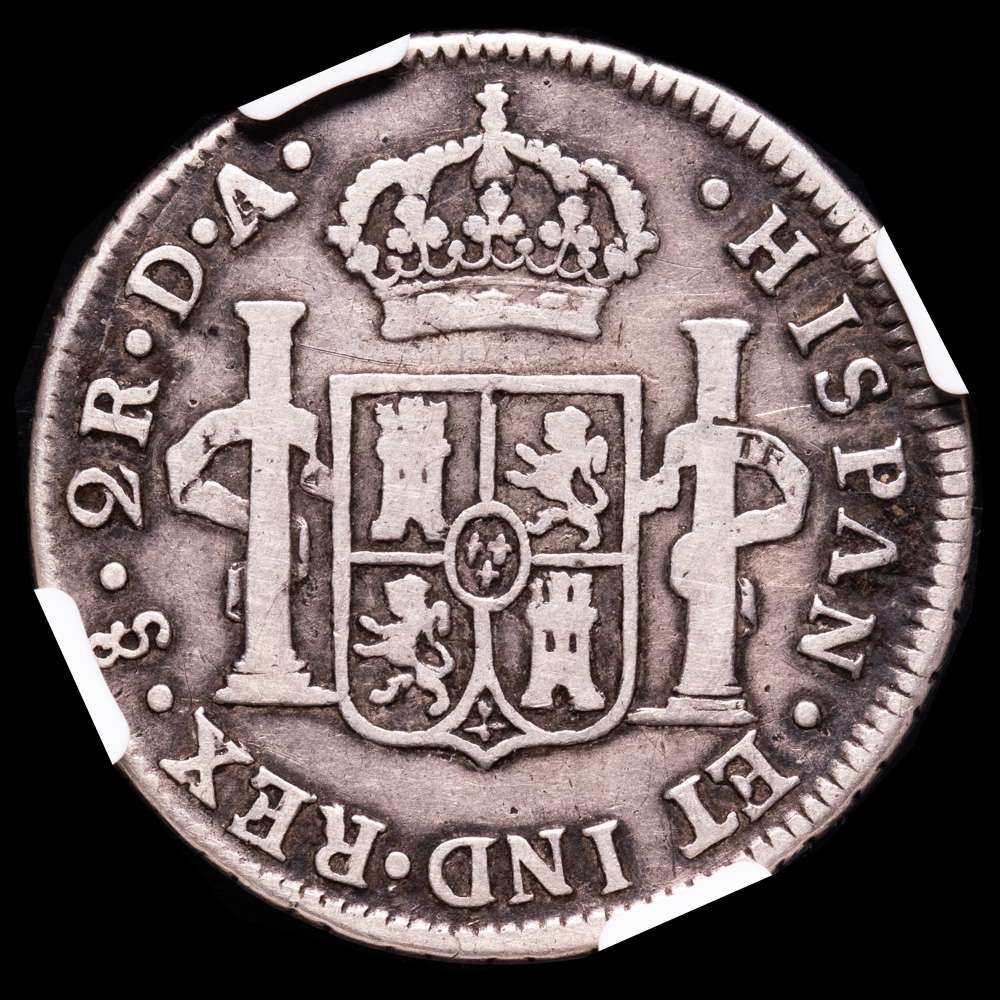 コレクション Carlos III. Reales 1787 Carlos III 2 Reales 1787 D.A. KM-30 Encapsulado por NGC VG-8