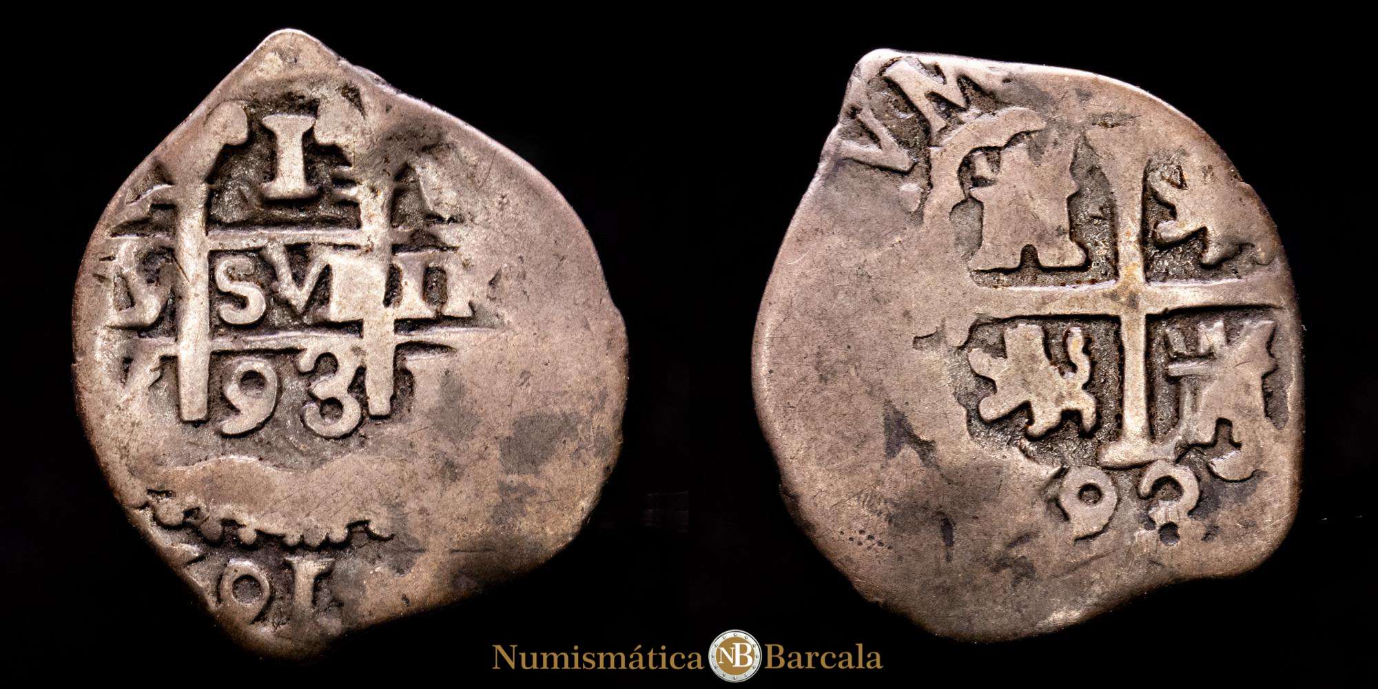Carlos II 1 Real (1,93g) 1693 Lima Ensayador V Aureo y Calicó-224