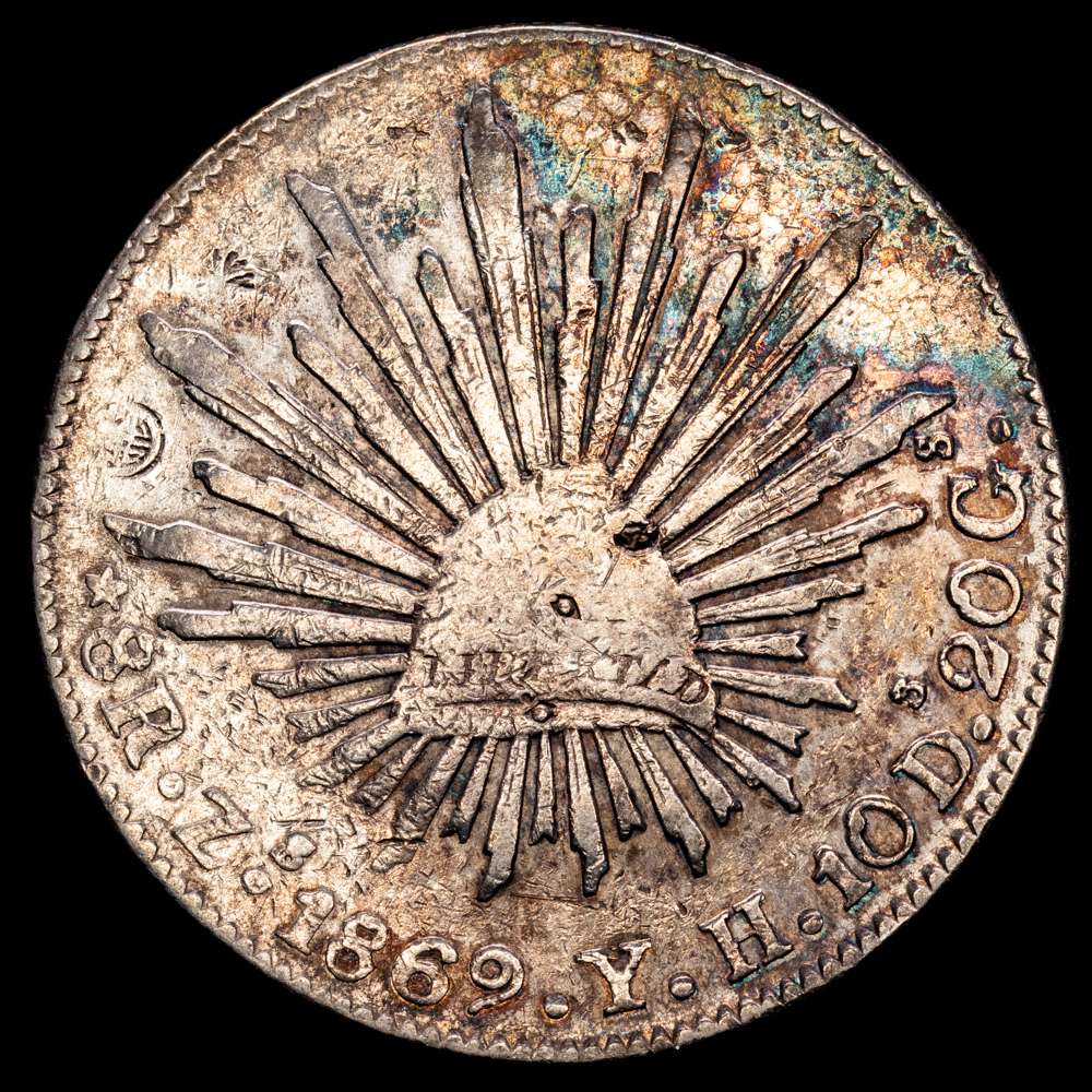 República de México 8 Reales (26,92 gramosg) 1869 Zacatecas Y·H KM